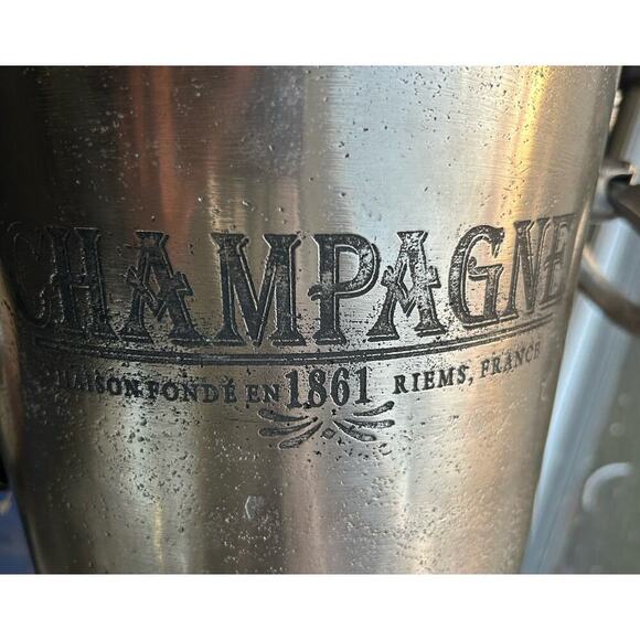 New Champagne Bucket Handcrafted Cast Aluminum Il Mulino Handles Silver Ice - Picture 6 of 16